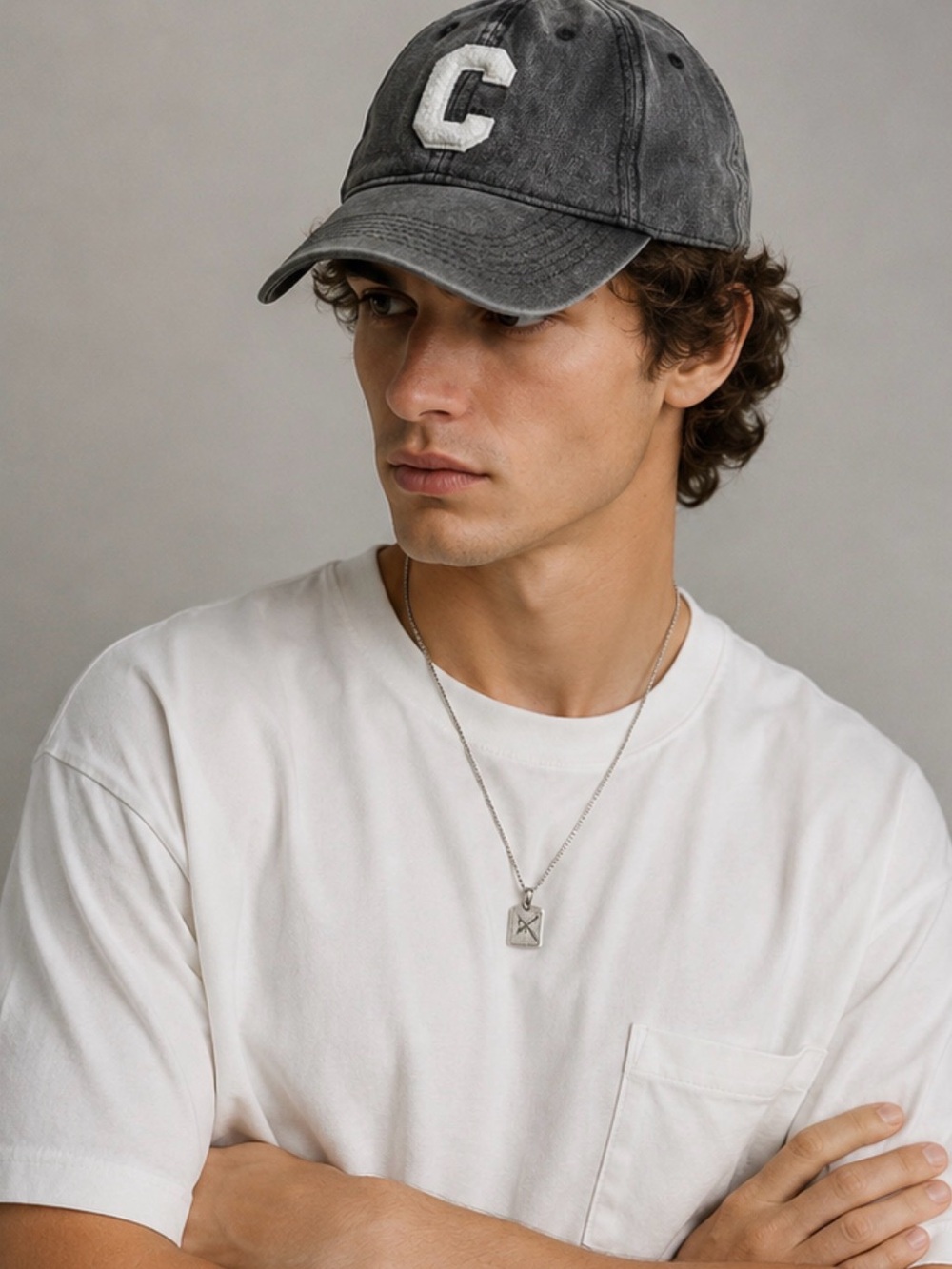 Gray Baseball Cap with 'C' Patch